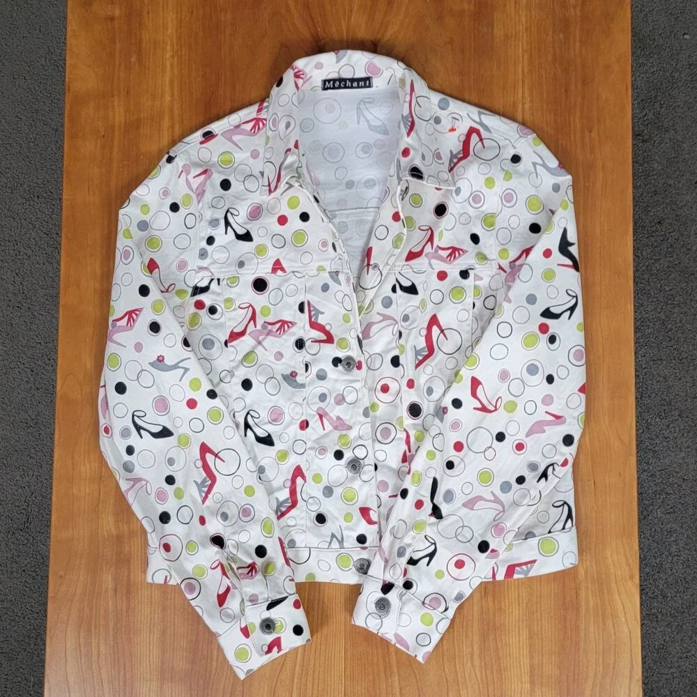 Mechant High Heeled Shoes Novelty Print Cream Jacket - M - Picture 6 of 10